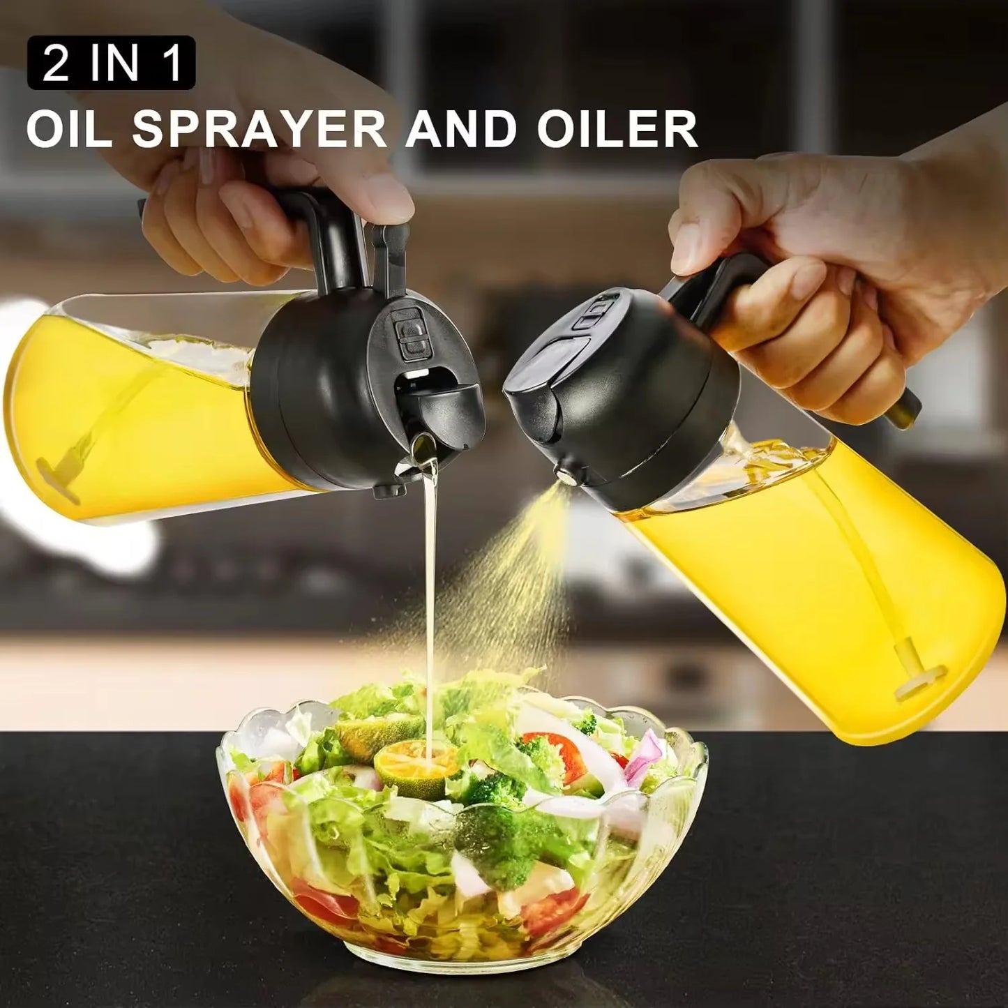 2-in-1 Glass Oil Sprayer and Dispenser Bottle | Premium Nozzle | Multi-Color