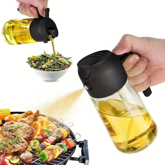 2-in-1 Glass Oil Sprayer and Dispenser Bottle | Premium Nozzle | Multi-Color